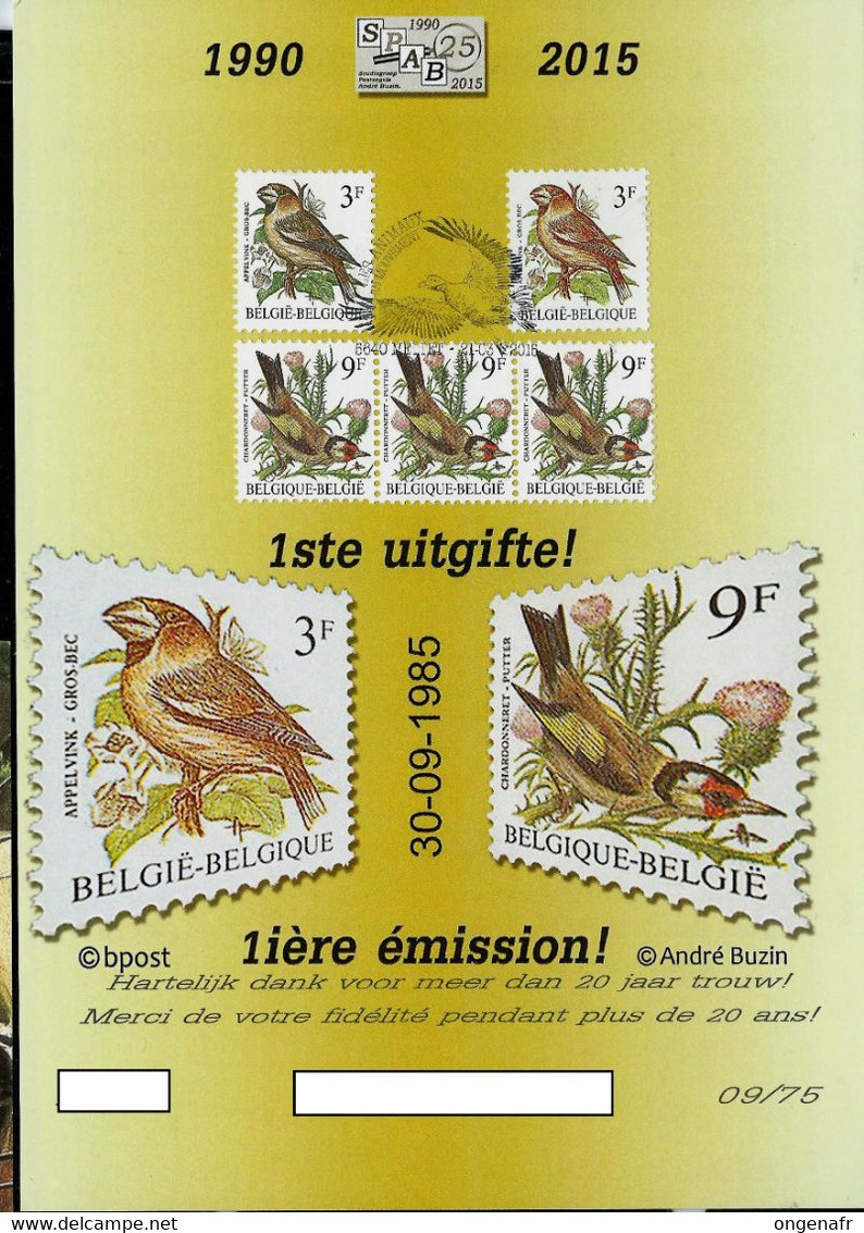 Carte  Anniversaire 1990/2015 1* émission Du 30/09/1985 - 1985-.. Vogels (Buzin)