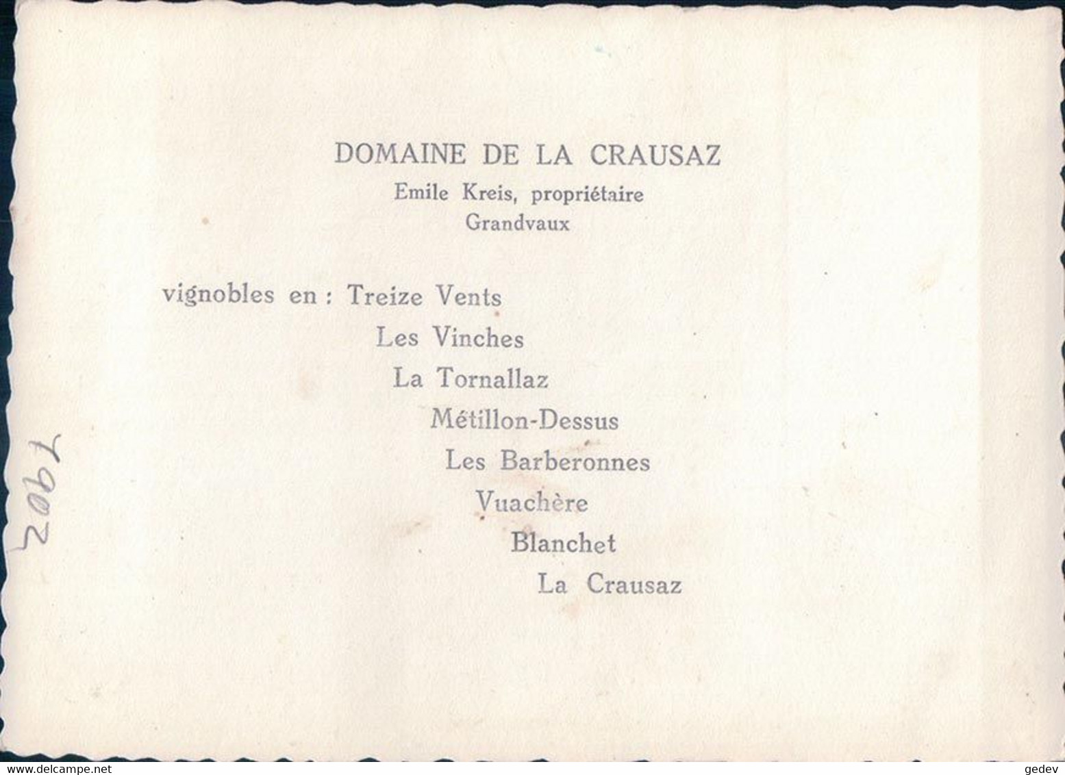 Grandvaux, Domaine De La Crausaz, Emile Kreis Propriétaire (7902) 10x15 - Grandvaux