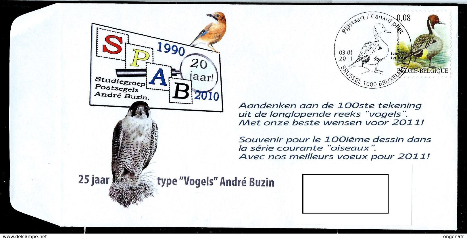 Souvenir 100 émissions Buzin  + Voeux 2011  Obl. 03/01/2011  Canard Pilet - 1985-.. Vogels (Buzin)