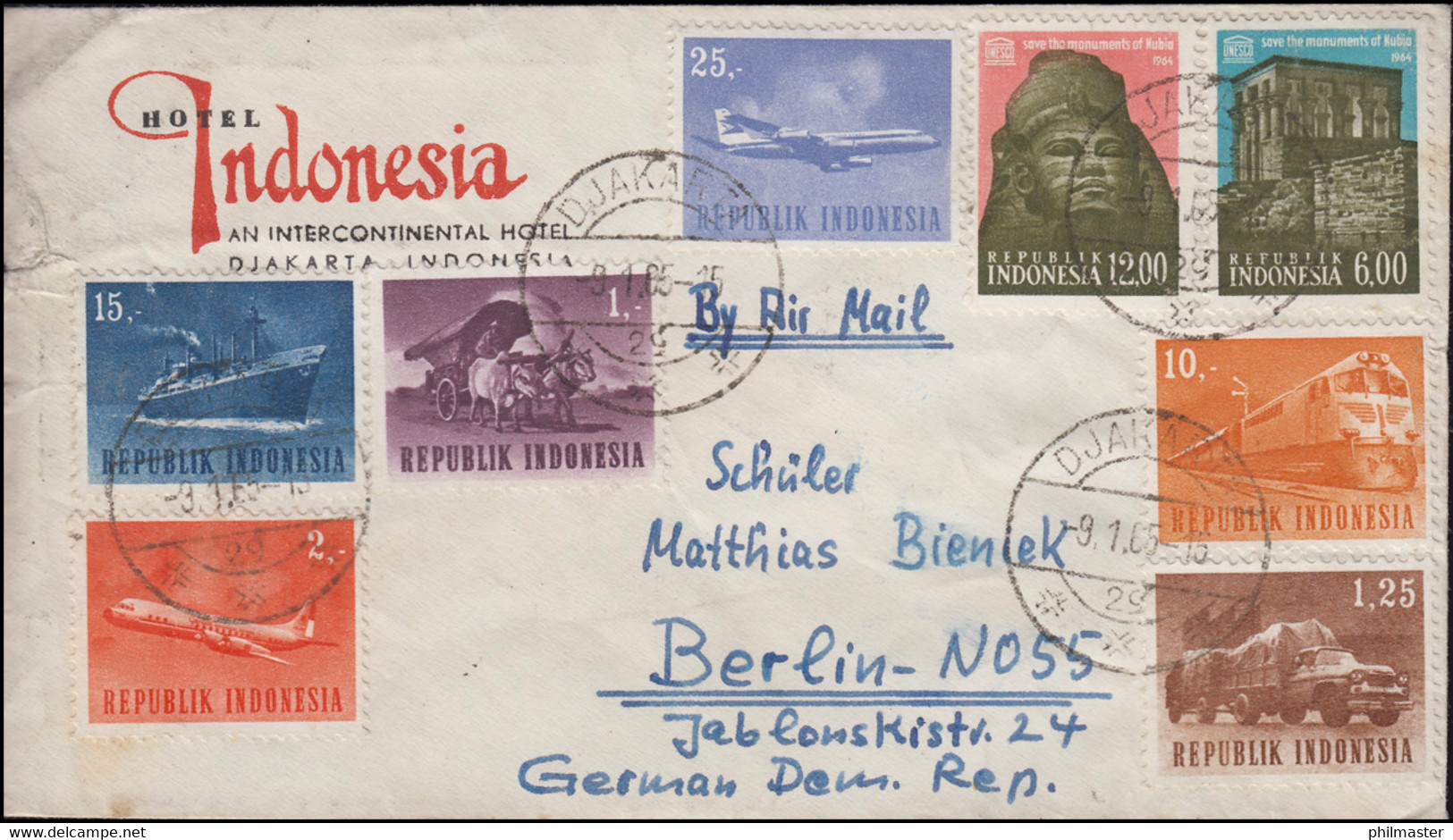 Indonesien Transportmittel Und UNESCO-Bauwerke Nubian Auf Brief DJAKARTA 9.1.65 - UNESCO