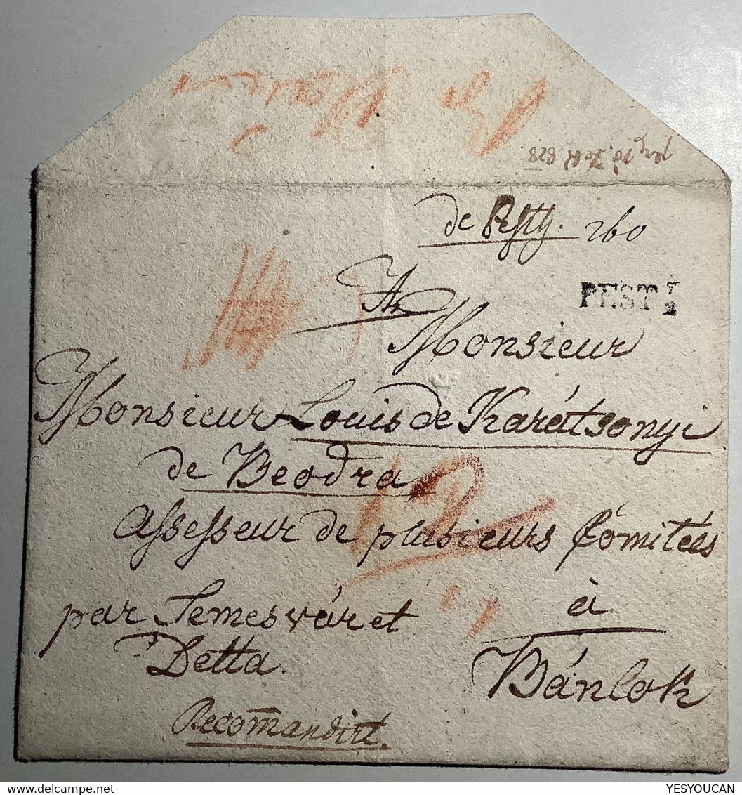 “PEST” 1828 RARE REGISTERED Pre-Stamp Cover>Banloc (=Romania Österreich Ungarn Vorphilatelie Brief Hungary - ...-1867 Voorfilatelie