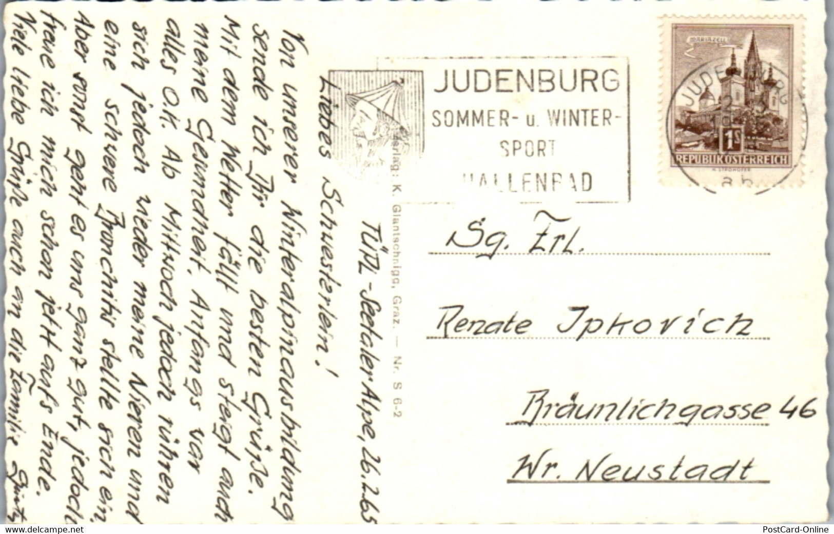 9772 - Steiermark - Judenburg , Alpengasthof Schmelz , Fam. Rieser - Gelaufen 1965 - Judenburg