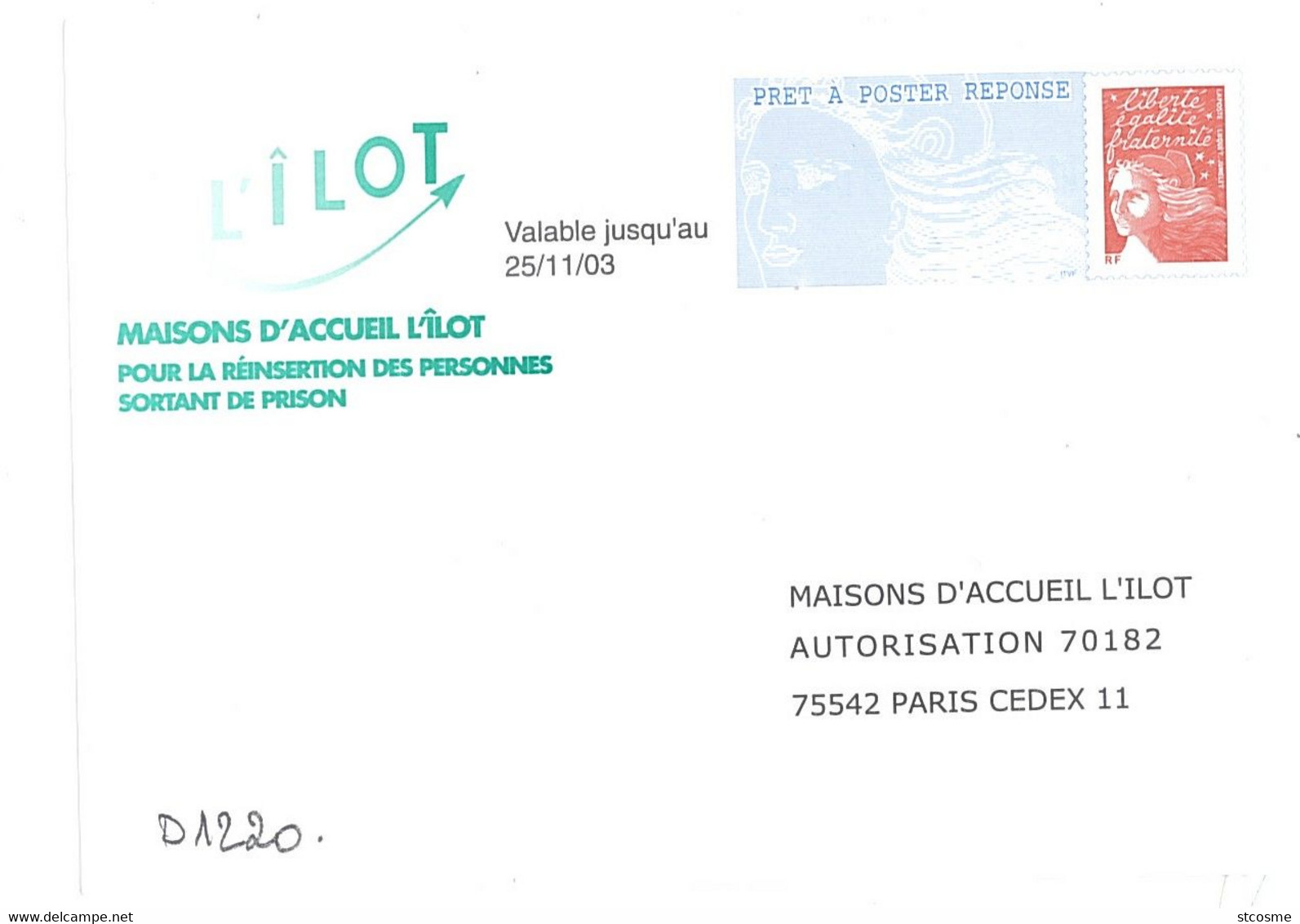 D1220 - Entier / Stationery / PSE - PAP Réponse Luquet - L'îlot - Agrément 0204500 - PAP: Antwort/Luquet