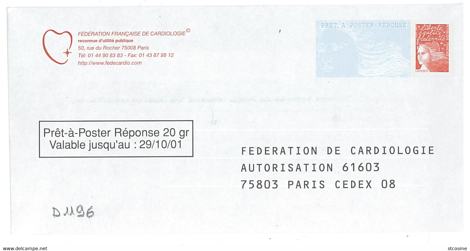 D1196 - Entier / Stationery / PSE - PAP Réponse Luquet - Fédération Française De Cardiologie- Sans Agrément - PAP: Antwort/Luquet