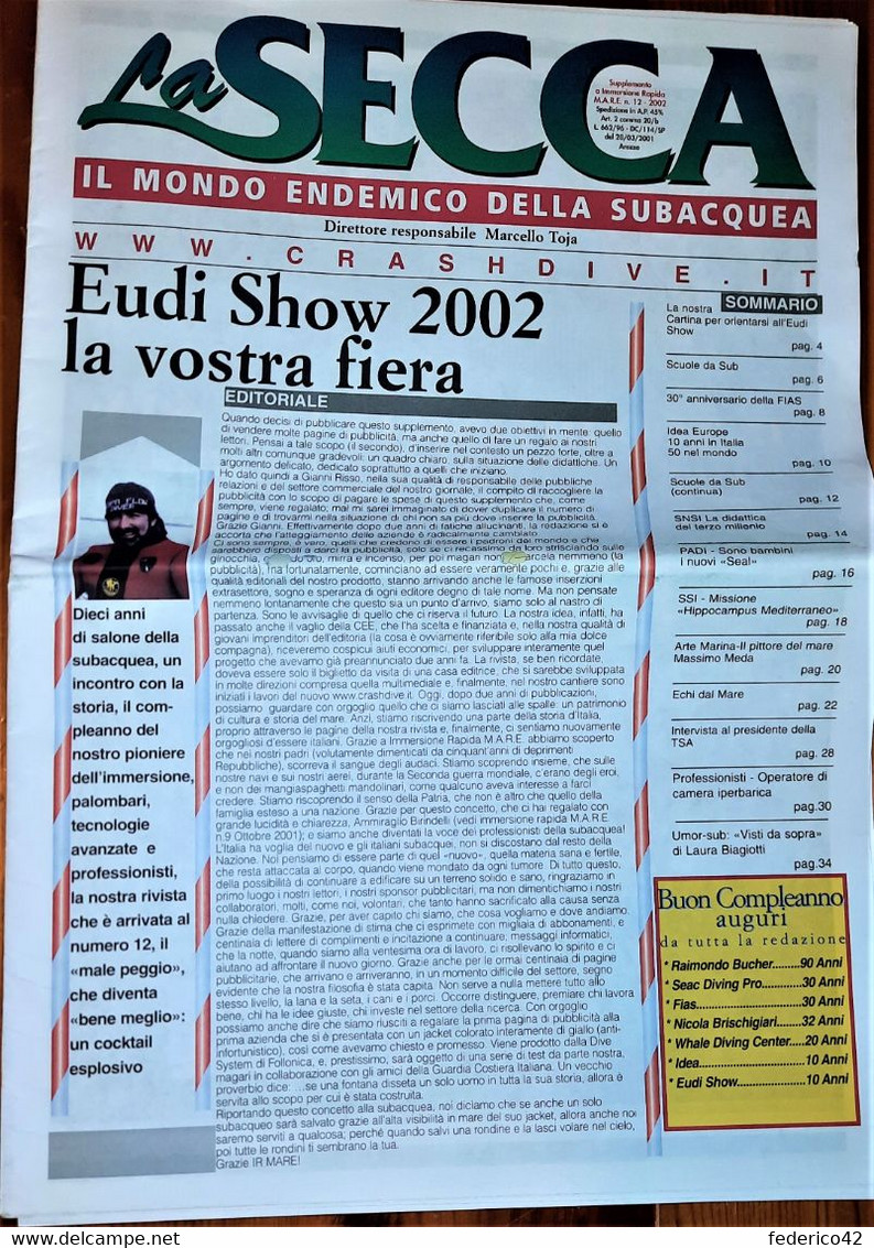 SUBACQUEA TECNICA RARO NUMERO UNICO "LA SECCA" SUPPLEMENTO DELLA RIVISTA IMMERSIONE RAPIDA  - - Plongée