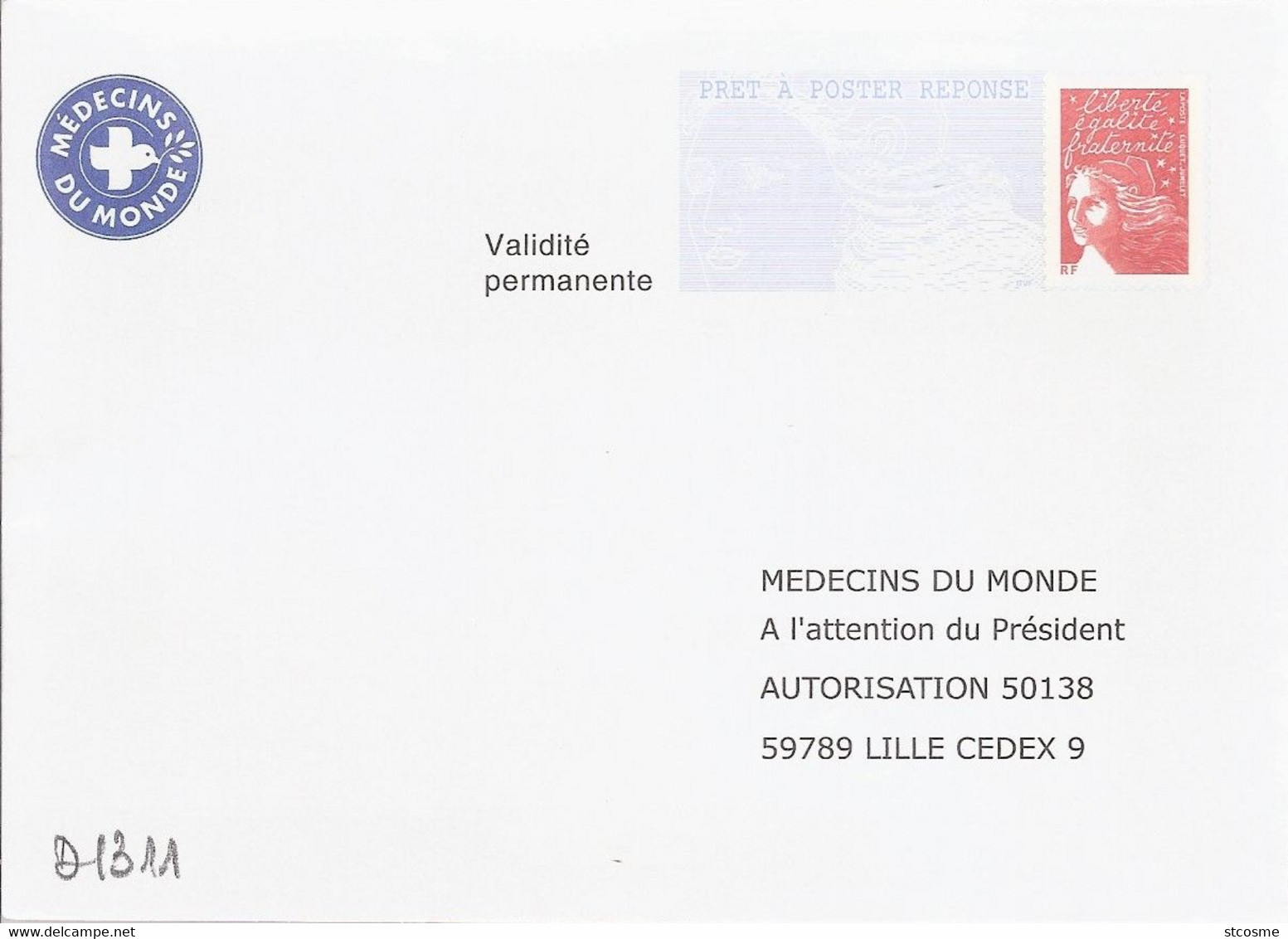 D1311 - Entier / Stationery / PSE - PAP Réponse Luquet - Médecins Du Monde - Agrément 0307353 - PAP: Ristampa/Luquet