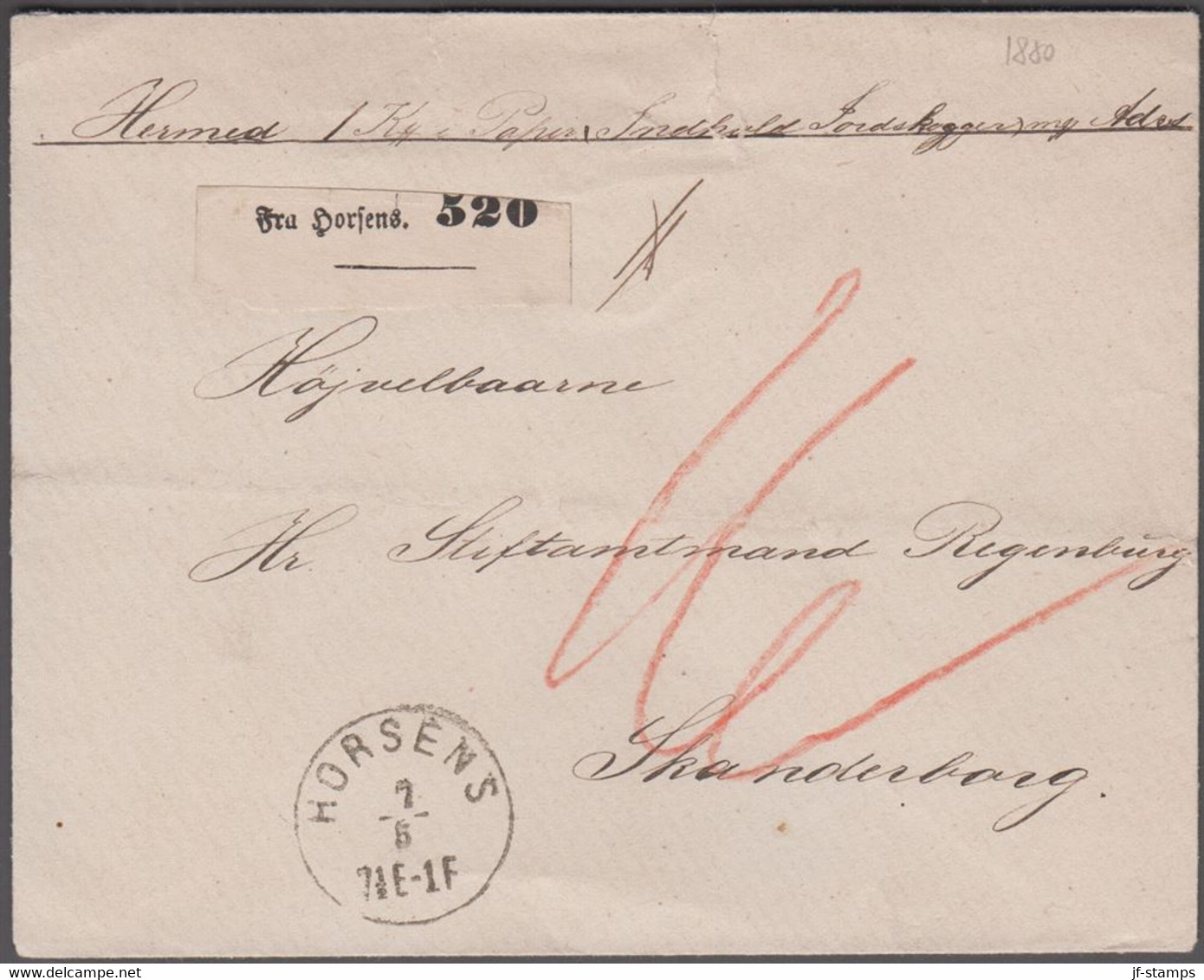 1880. DANMARK. Cover (tears) Used For A Parcel (Jordskogger) To Stiftamtmand Regenbur... () - JF418908 - ...-1851 Prephilately