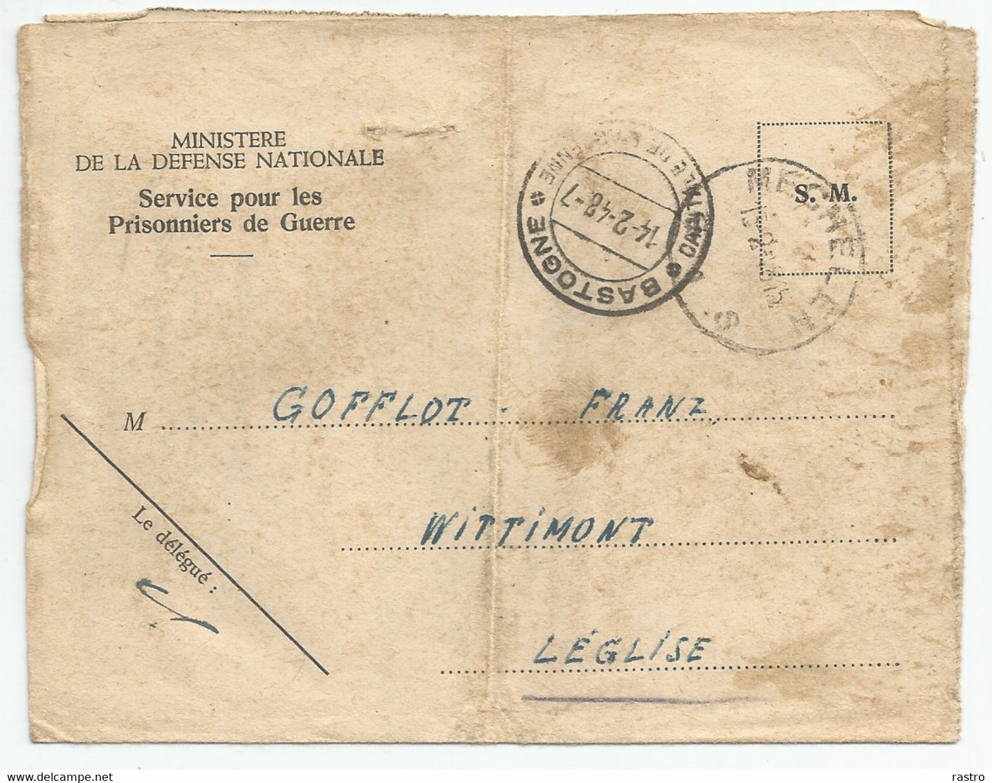 Accusé De Réception Du Service Des Prisonniers De Guerre , Vers Wittimont (Léglise) , 1948 - Zonder Portkosten