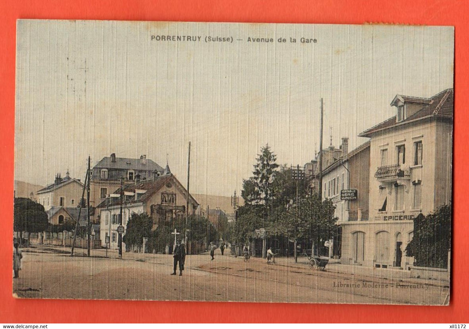 ZOD-13 Porrentruy Avenue De La Gare. Panneau Véritable Bière Munich. Animé. Circulé 1911 Vers Breuleux. - Les Breuleux