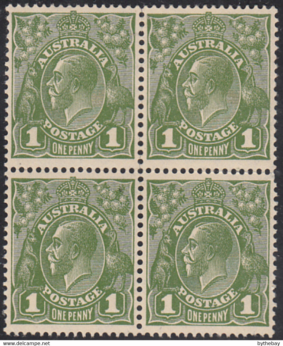 Australia 1931-36 MNH Sc #114 1p George V Green Block Of 4 Variety - Neufs