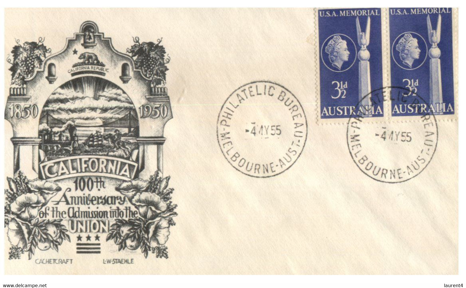 (OO 26) Australia FDC - USA Memorial In Brisbne QDL - California 100 Anniversary To Union - Otros & Sin Clasificación