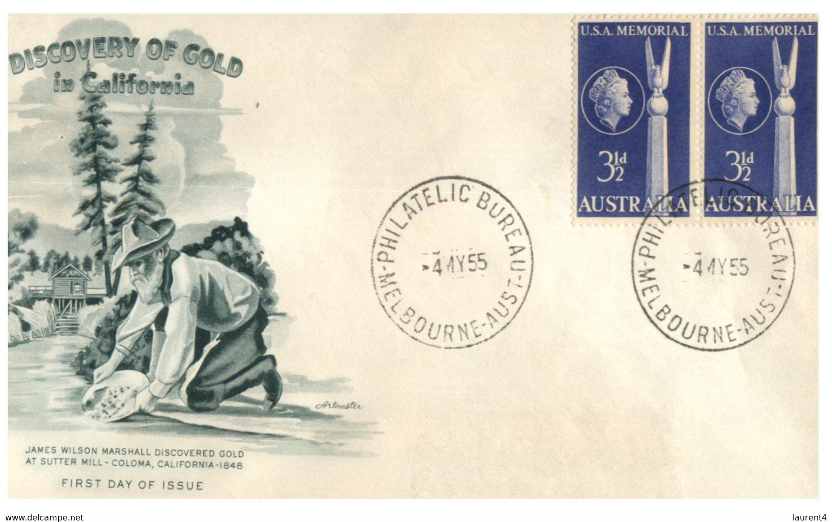 (OO 26) Australia FDC - USA Memorial In Brisbne QDL - California Discovery Of Gold - Autres & Non Classés