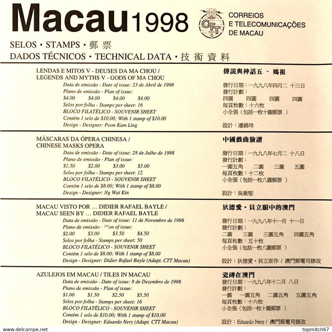 MAC0999MNH-Macau Annual Booklet With All MNH Stamps Issued In 1998 - Macau -1998 - Postzegelboekjes