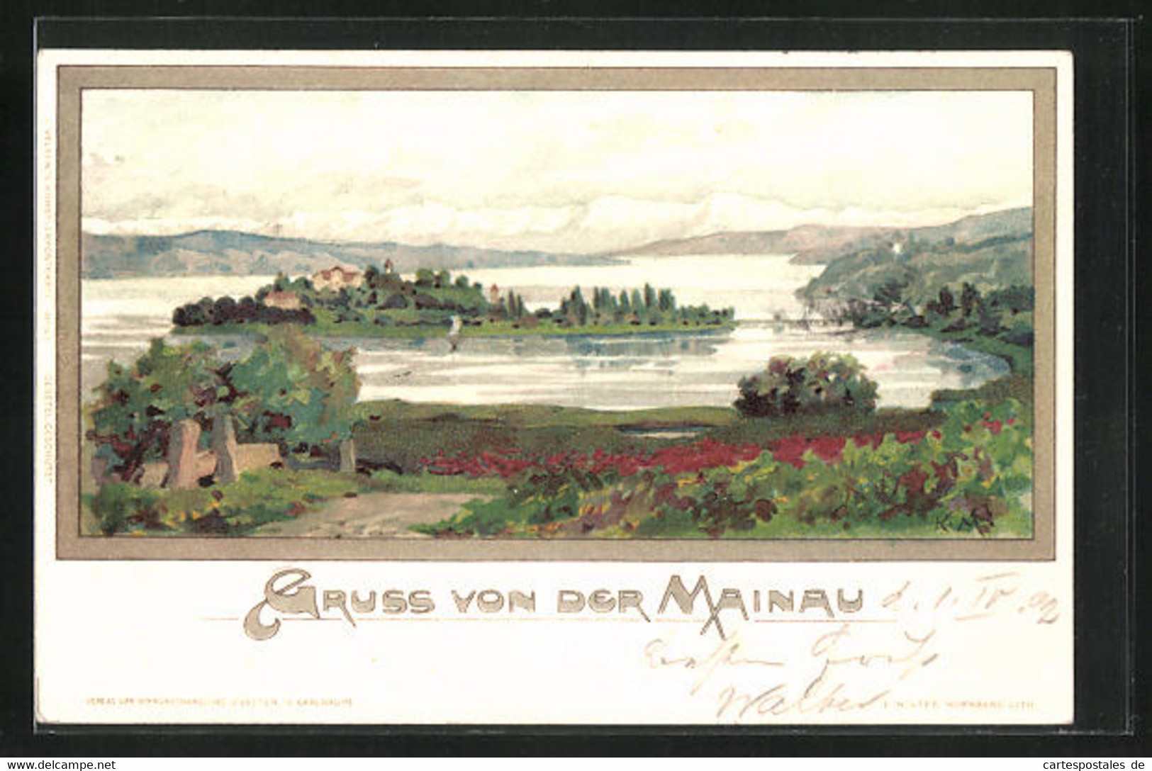 Künstler-AK Karl Mutter: Mainau, Blick Zur Insel, Alpenpanorama - Mutter, K.