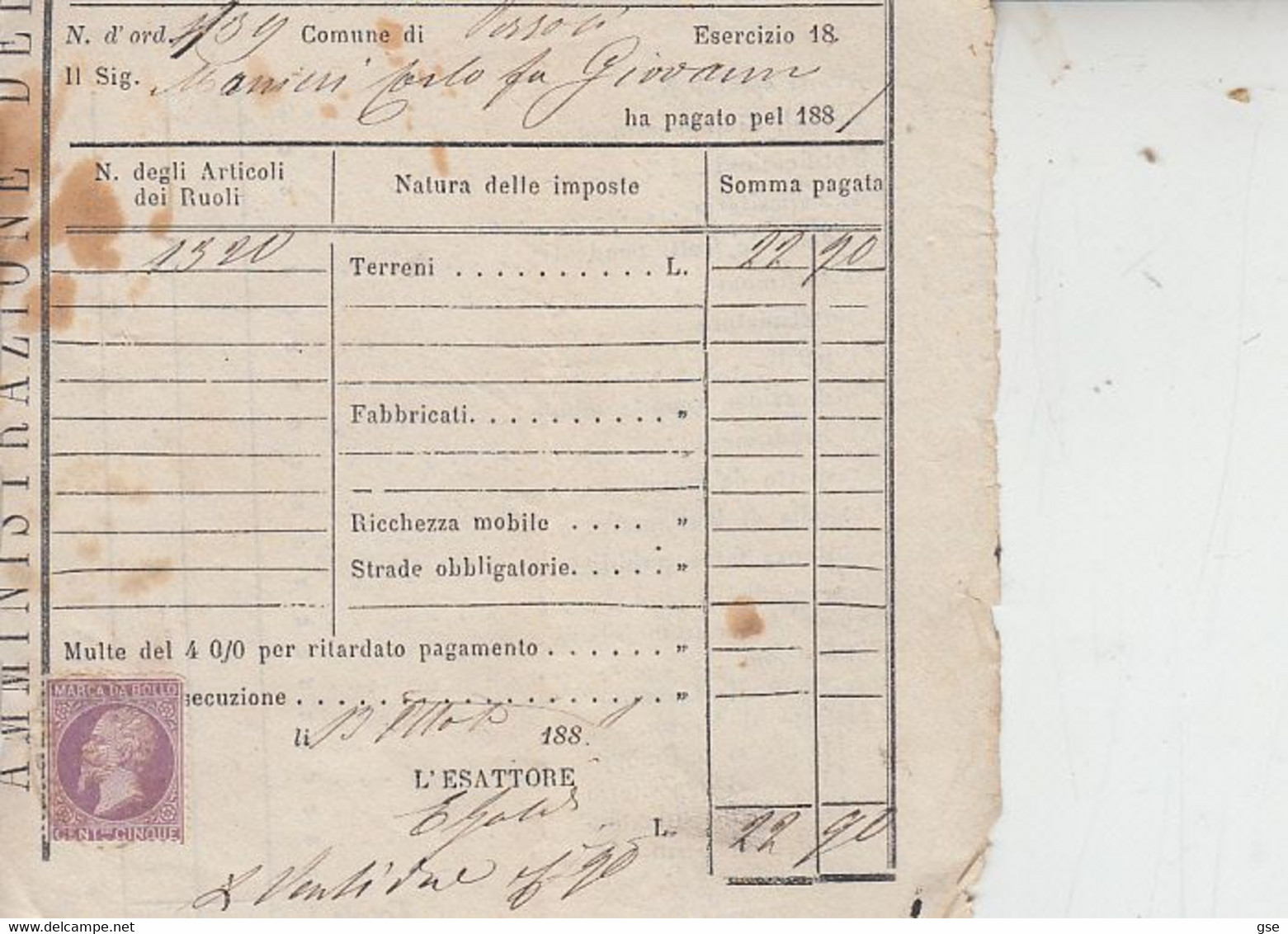 ITALIA 1881 - Marca Da Bollo Su Frammento Di Documento - .- - Steuermarken