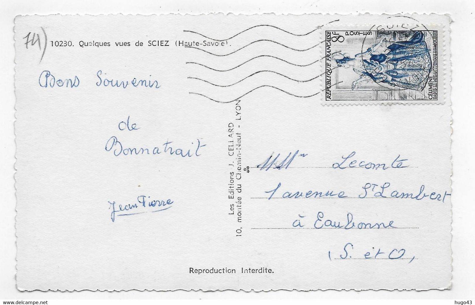 (RECTO / VERSO) SCIEZ EN 1954 - N° 10230 - MULTIVUES DE SCIEZ - BEAU TIMBRE ET CACHET - FORMAT CPA - Sciez