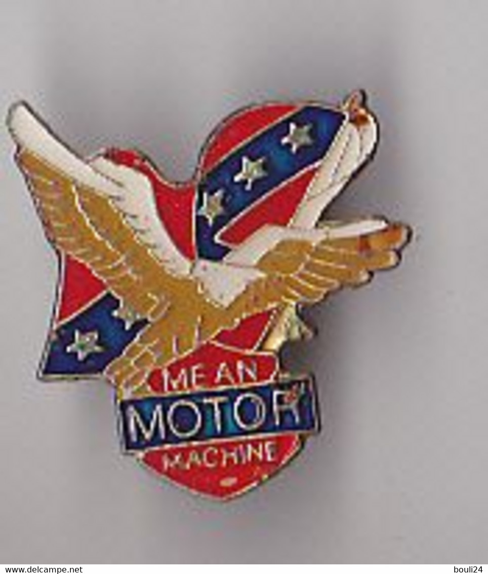 PIN'S THEME MOTO  DRAPEAU AMERICAIN  AIGLE MEAN MOTOR MACHINE HARLEY  DAVIDSON - Motos