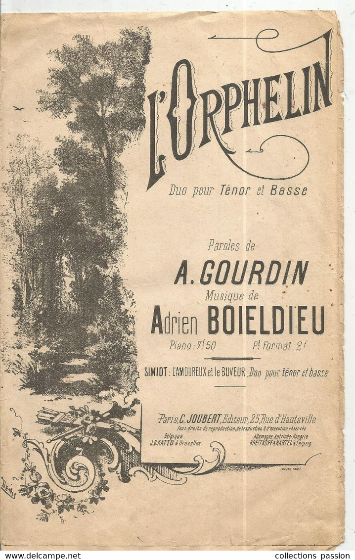 Partition Musicale Ancienne , 8 Pages , L'ORPHELIN ,duo Pour Ténor Et Basse, Gourdin , Boieldieu , Frais Fr 1.95 E - Partitions Musicales Anciennes