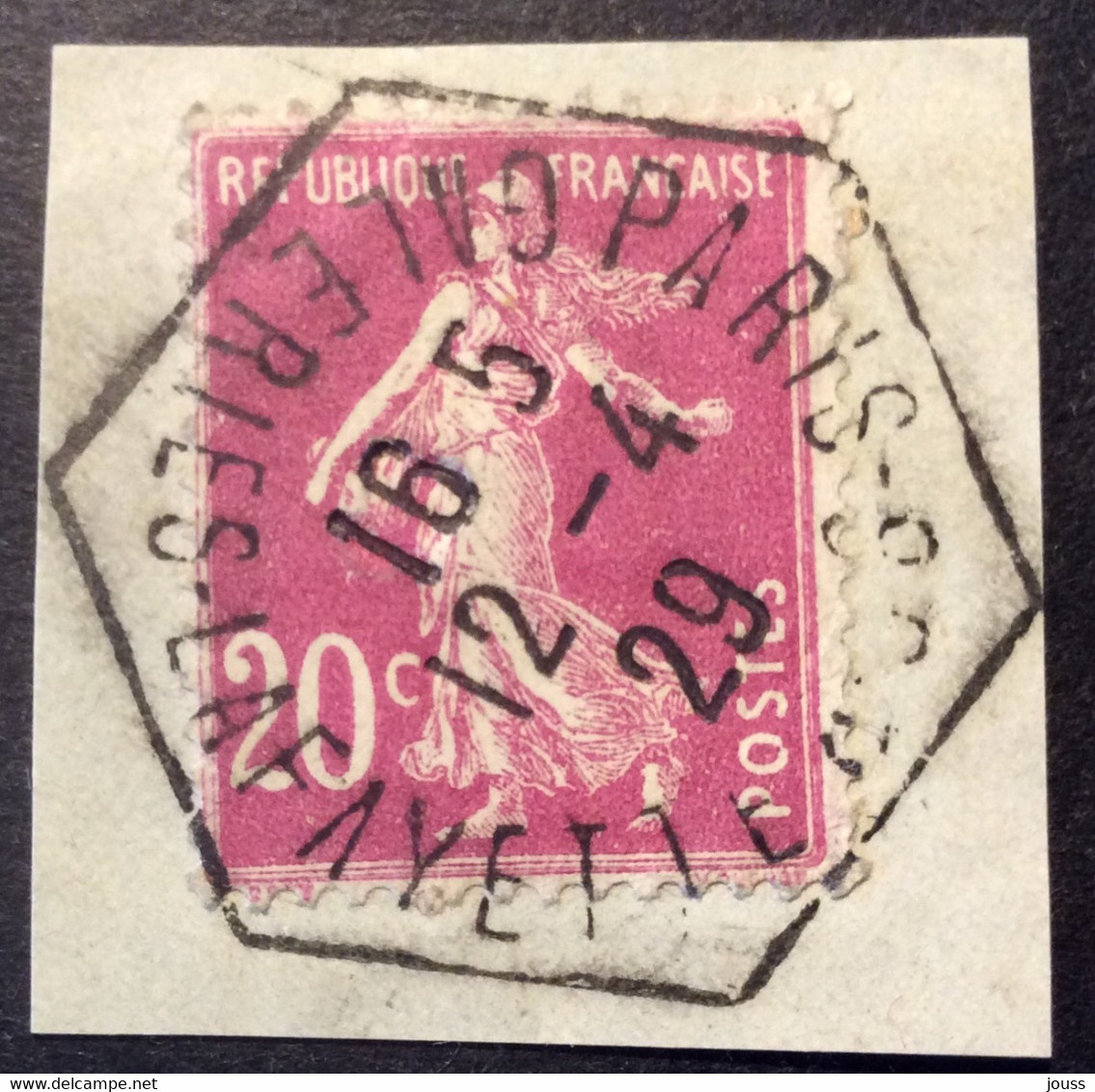 190 ° 1 Hexagonal Galeries Lafayette Paris Dateur Inversé 12/4/1929 Semeuse 20c Lilas Rose - Other & Unclassified