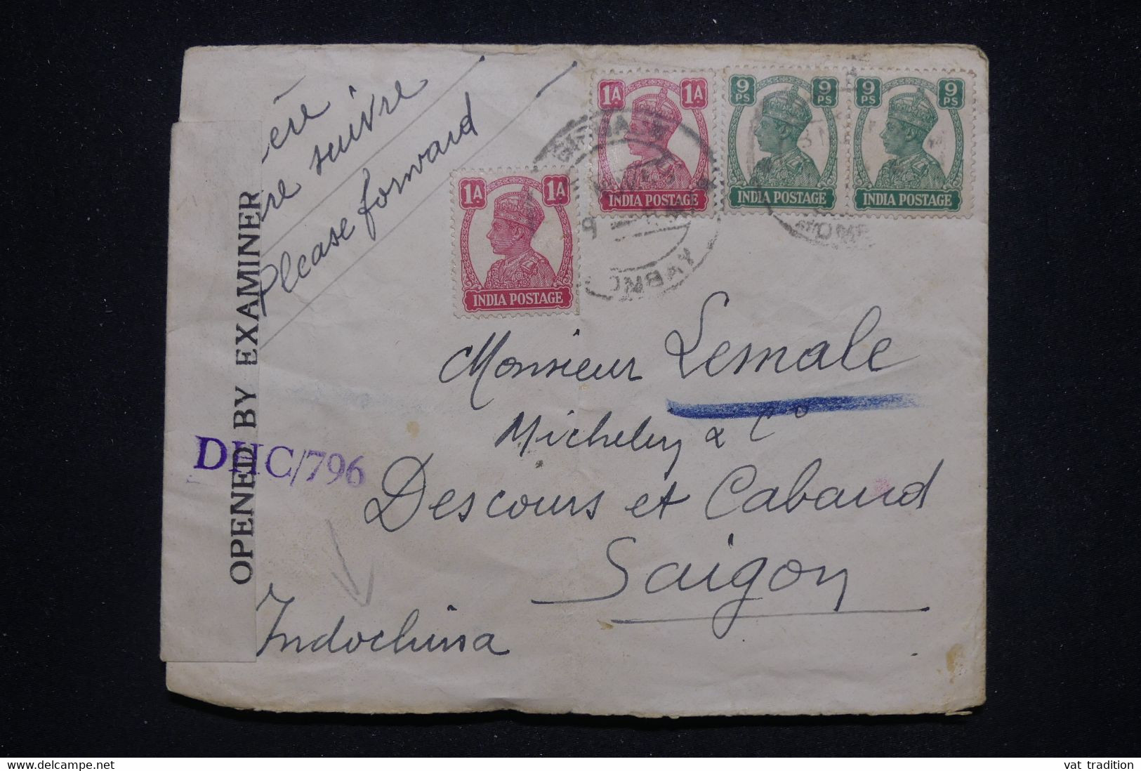 INDE - Enveloppe De Bombay Pour Saigon En 1945 Avec Contrôle Postal - L 96901 - 1936-47 Koning George VI