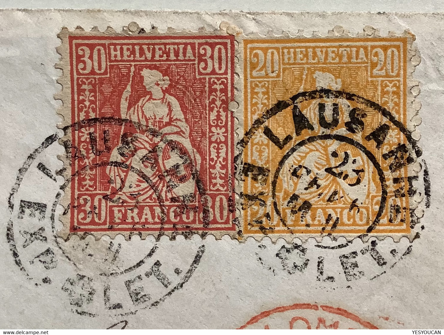 LAUSANNE 1867 Brief>LONDON GB, Tadellose SBK33, 32: 1862 Sitzende Helvetia 30 + 20 Rp. Ex Provera (Schweiz VD Cover - Brieven En Documenten