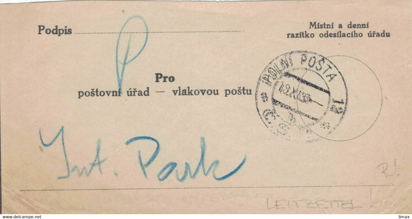 Polni Posta Leitzettel C.S.R.  Postamt - Feldpost - Ohne Zuordnung
