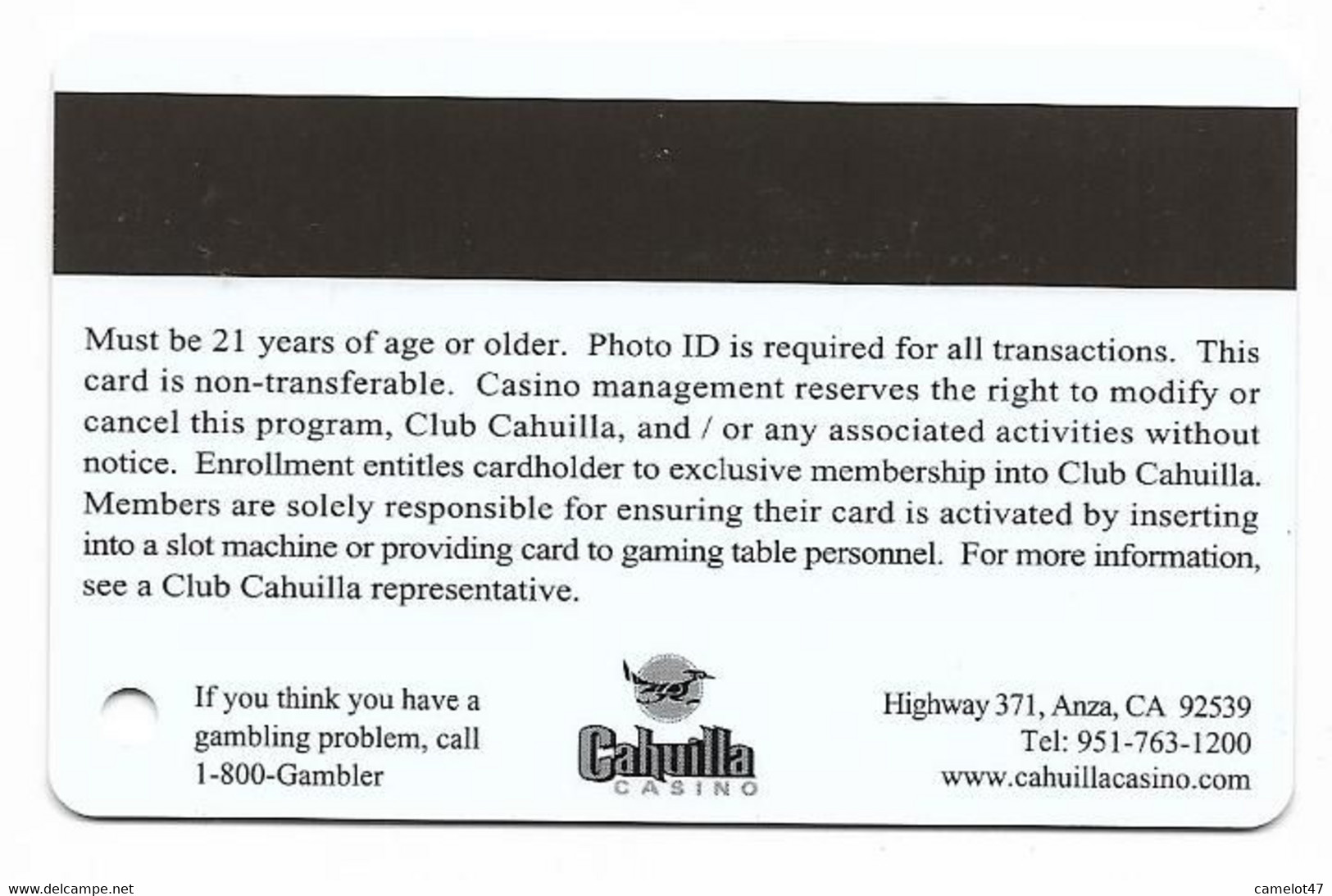 Cahuilla Casino, Anza, CA,  U.S.A., Older Used Slot Or Player's Card, # Cahuilla-1 - Casino Cards