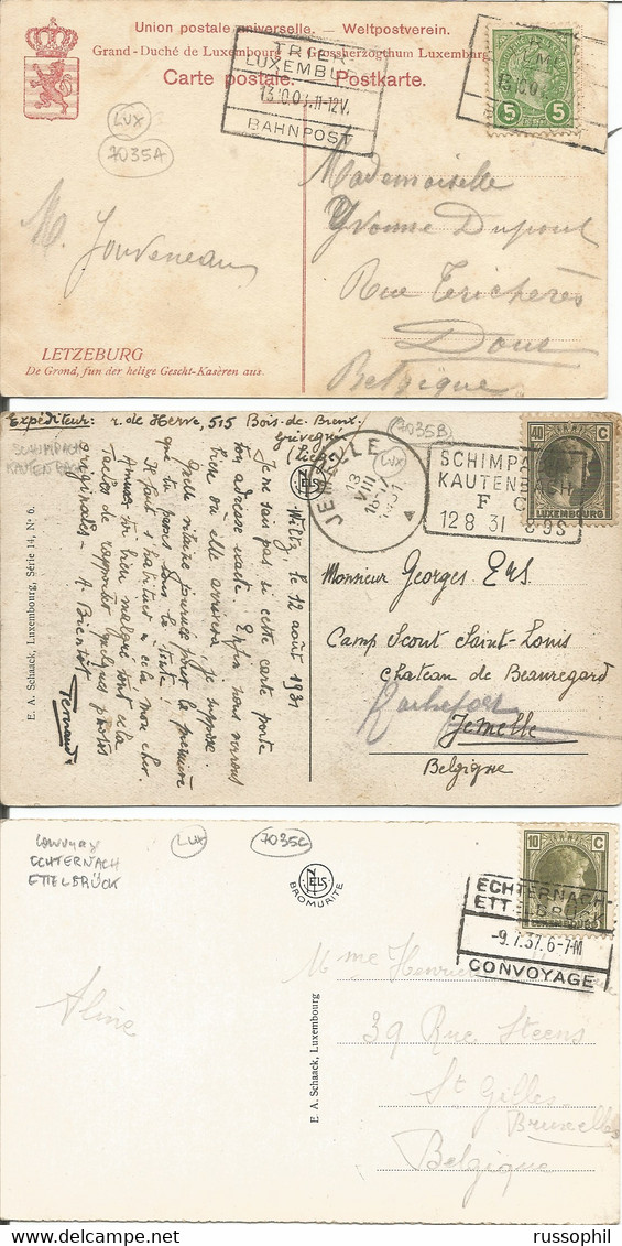 LUXEMBURG - 3 FRANKED PCs WITH 3 DIFFERENT TPOs  1908, 1931 AND 1937- CLEAR CANCELLATIONS - Maschinenstempel (EMA)