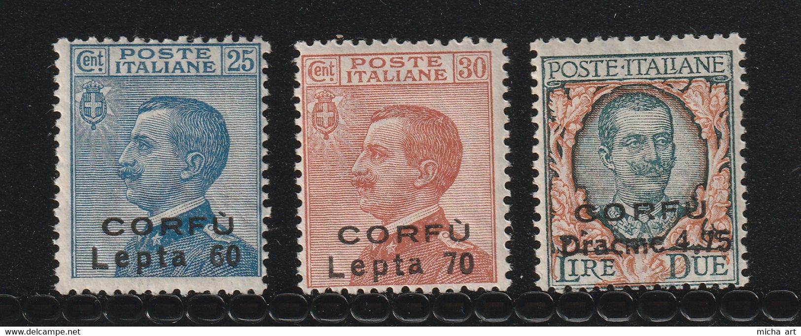 Greece 1923 Italian Occupation Of Corfu - 3rd Overpint "CORFU" Corfu No 12-14 Set MNH Never Issued (B376-62) - Corfu