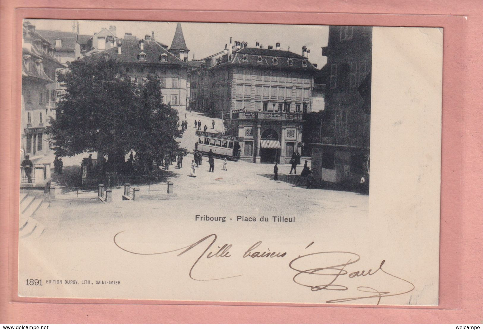 OUDE POSTKAART - ZWITSERLAND -     FRIBOURG - TRAM - PLACE DU TILLEUL - Fribourg