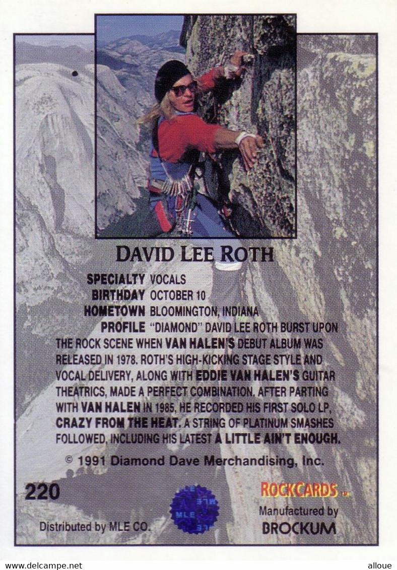 DAVID LEE ROTH- 3 TRADING CARDS EN BON ETAT - Other & Unclassified