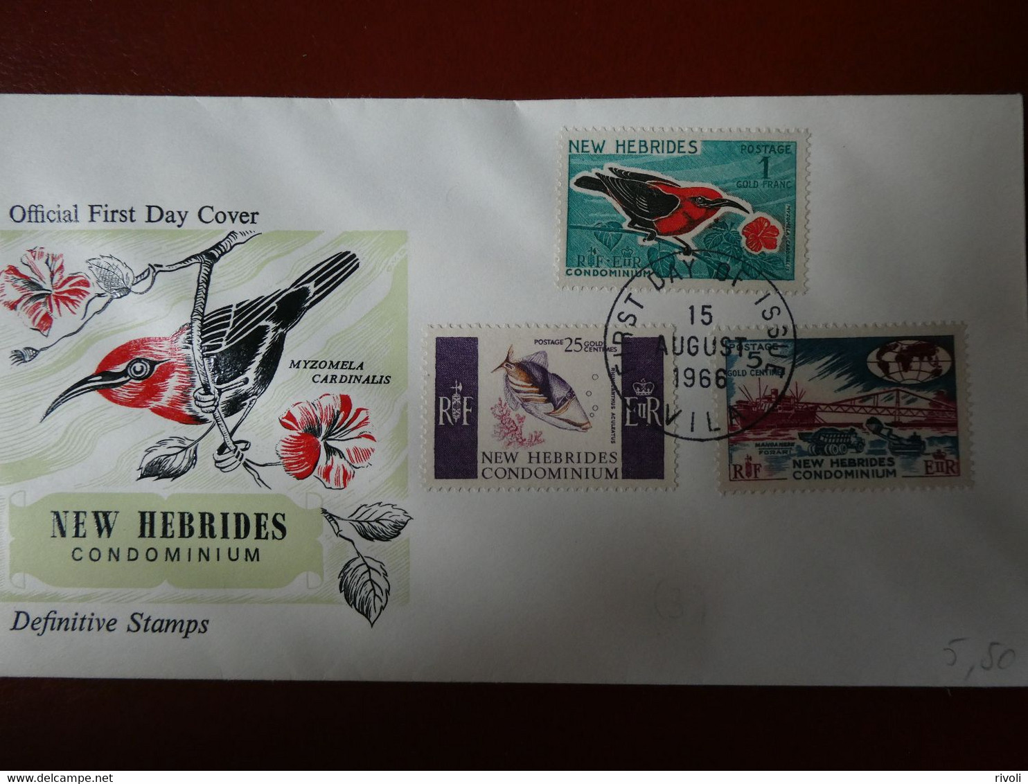 NOUVELLES-HEBRIDES ENVELOPPE 1er JOUR DES N°242/244 SERIE COURANTE OBLITERATION VILA 15 AUGUST 1966 - FDC