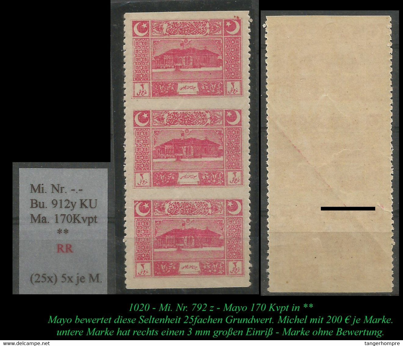 EARLY OTTOMAN SPECIALIZED FOR SPECIALIST, SEE...Mi. Nr. 792 Z - Mayo 170 Kvpt In Postfrisch -RR- - Unused Stamps