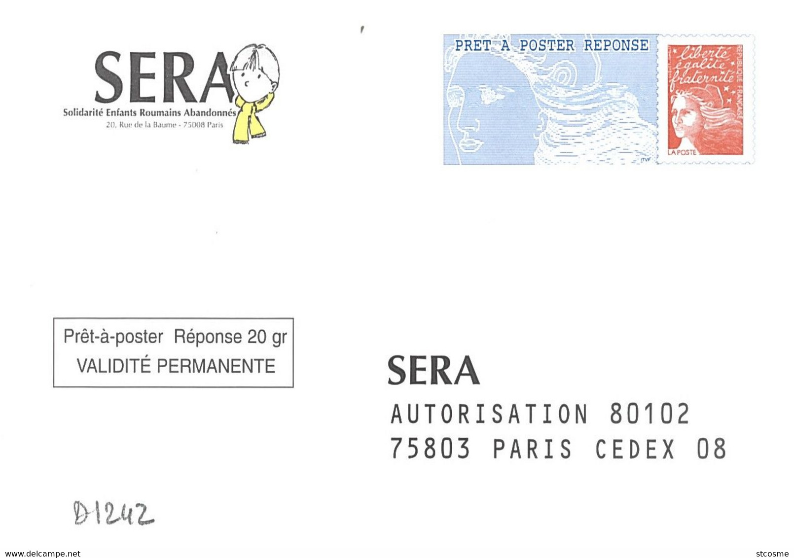 D1242 - Entier / Stationery / PSE - PAP Réponse Luquet - SERA ( Sans Agrément ) - PAP: Ristampa/Luquet