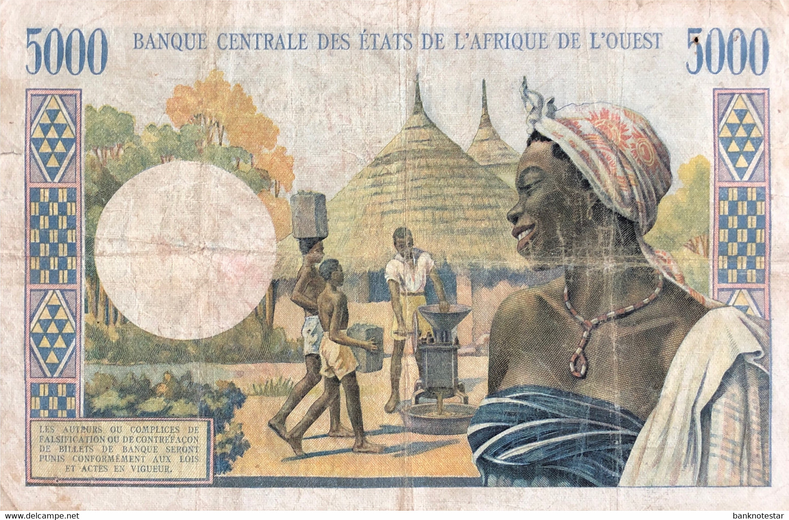 West African States 5.000 Francs, P-104Ad (2.3.1965) - Fine - IVORY COAST Issue - West-Afrikaanse Staten