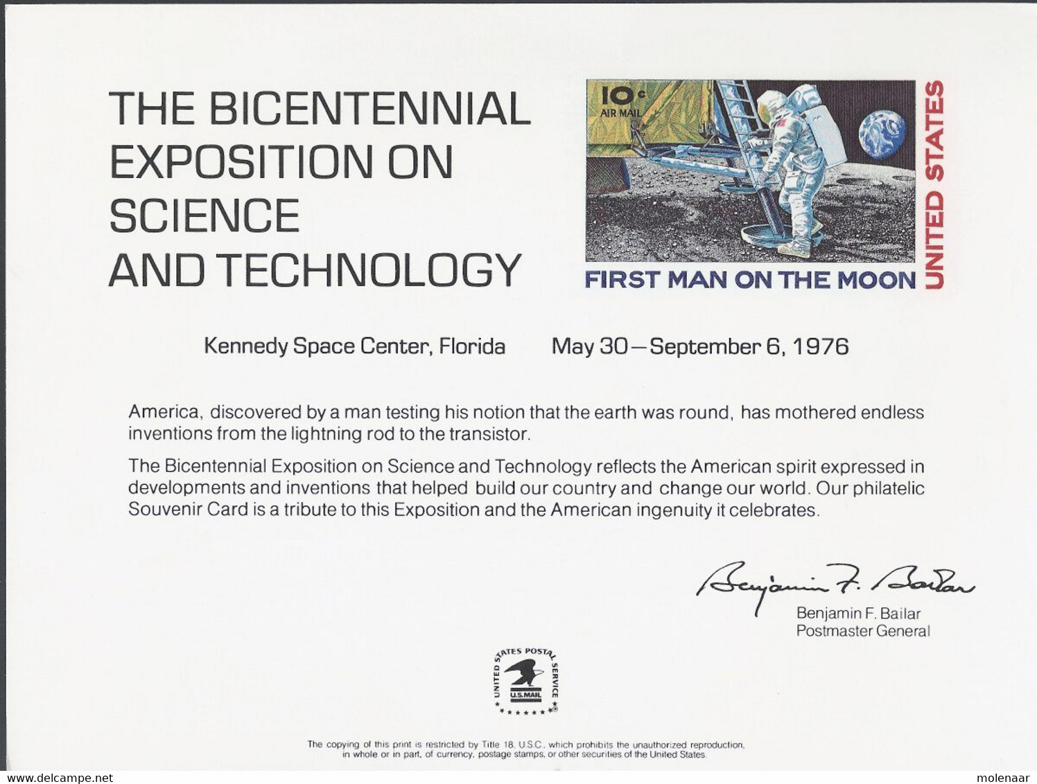 USA Herdenkingskaart Bicentennial Exposition On Science And Technology 1976 (1221) - Souvenirs & Special Cards
