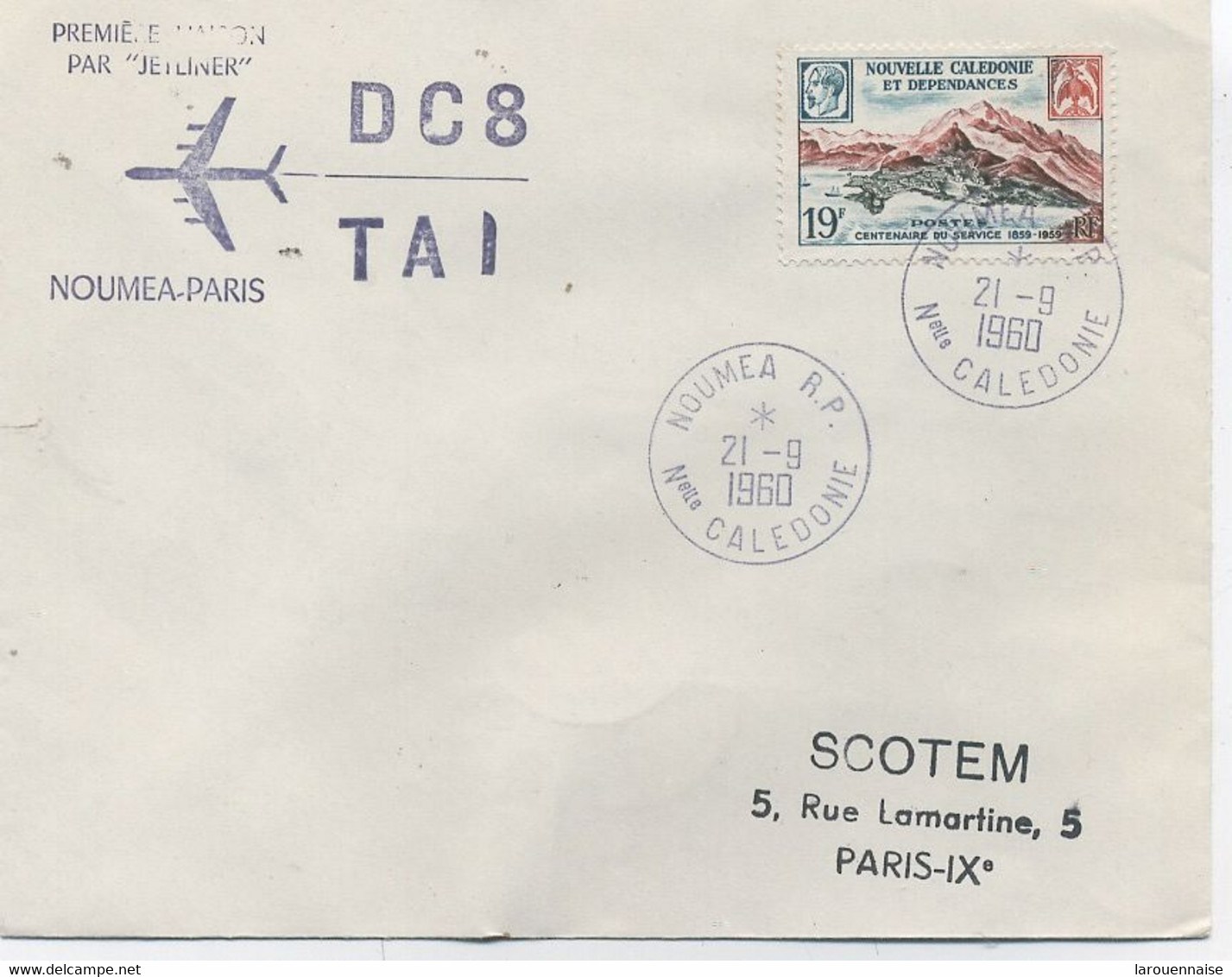 NOUVELLE CALEDONIE - POSTE AERIENNE : 1èr LIAISON Par JET LINER D C 8 / T.A .I . -NOUMEA -PARIS :21-9-60 - Lettres & Documents