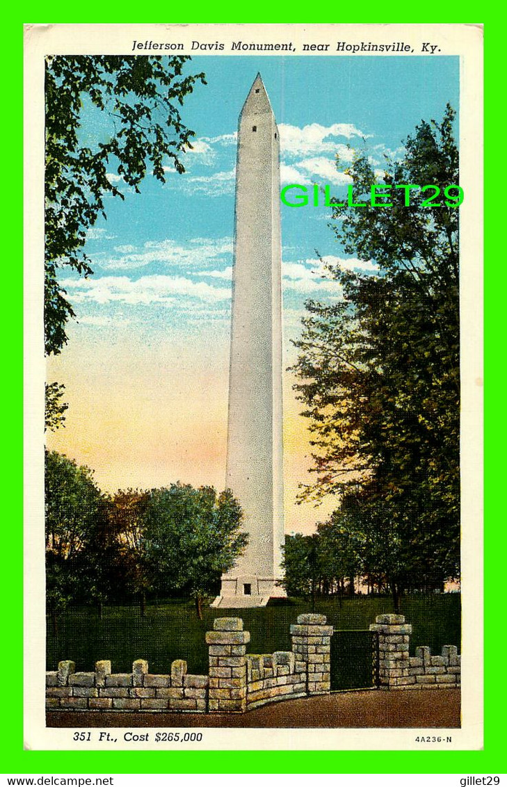 HOPKINSVILLE, KY - JEFFERSON DAVIS MONUMENT -  CURTEICH-CHICAGO - - Hopkinsville