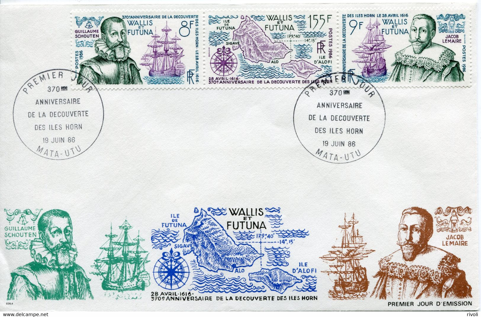 WALLIS ET FUTUNA -FDC 19 Juin 1986 Decouverte Des Iles HORN N° 346 A - Andere & Zonder Classificatie