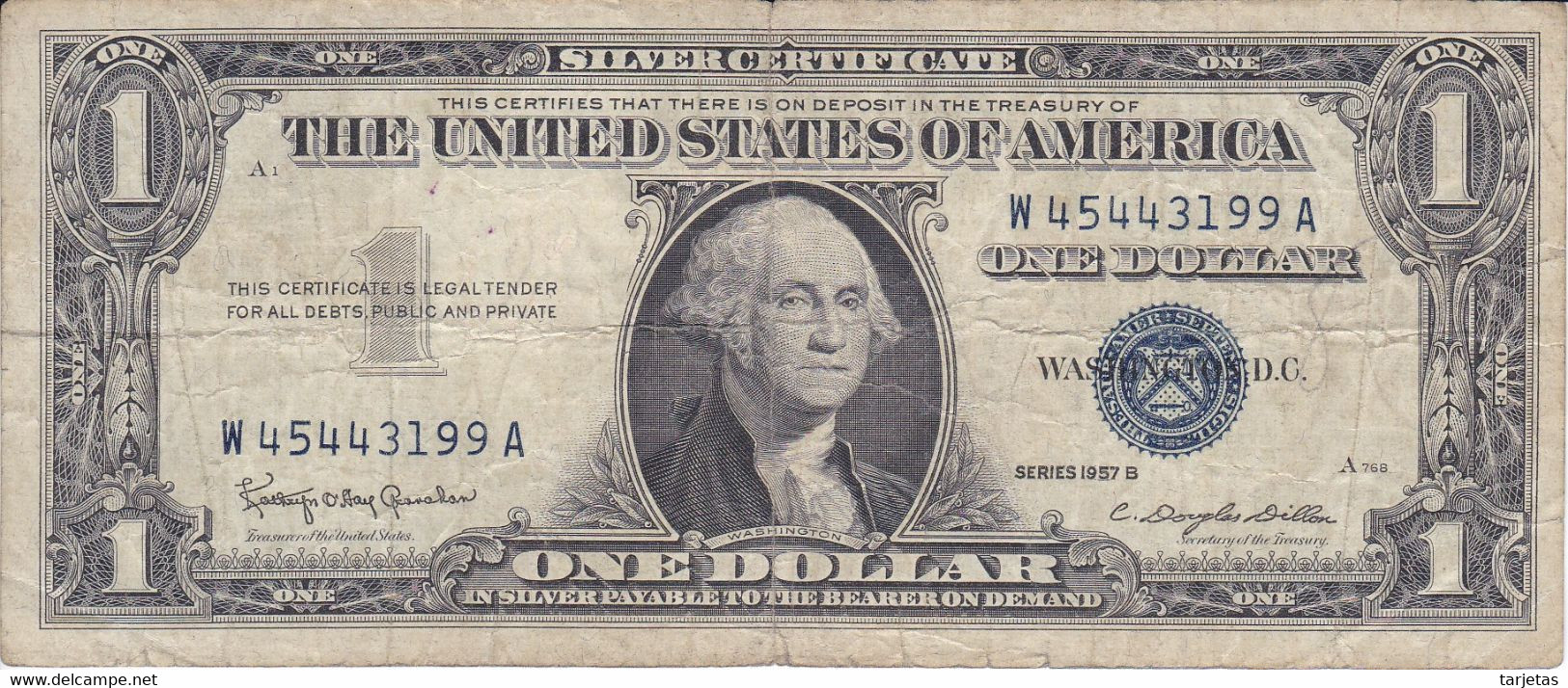BILLETE DE ESTADOS UNIDOS DE 1 DOLLAR DEL AÑO 1957 A LETRA W-A WASHINGTON  (BANK NOTE) - Biljetten Van De  Federal Reserve (1928-...)