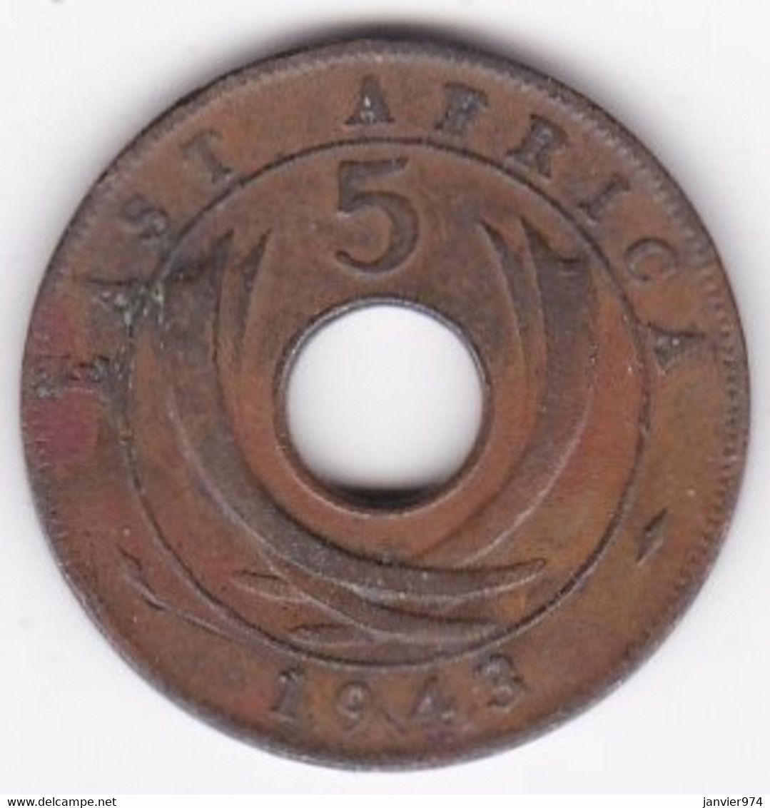 East Africa 5 Cents 1943  George VI, En Bronze , KM# 25 - Britse Kolonie