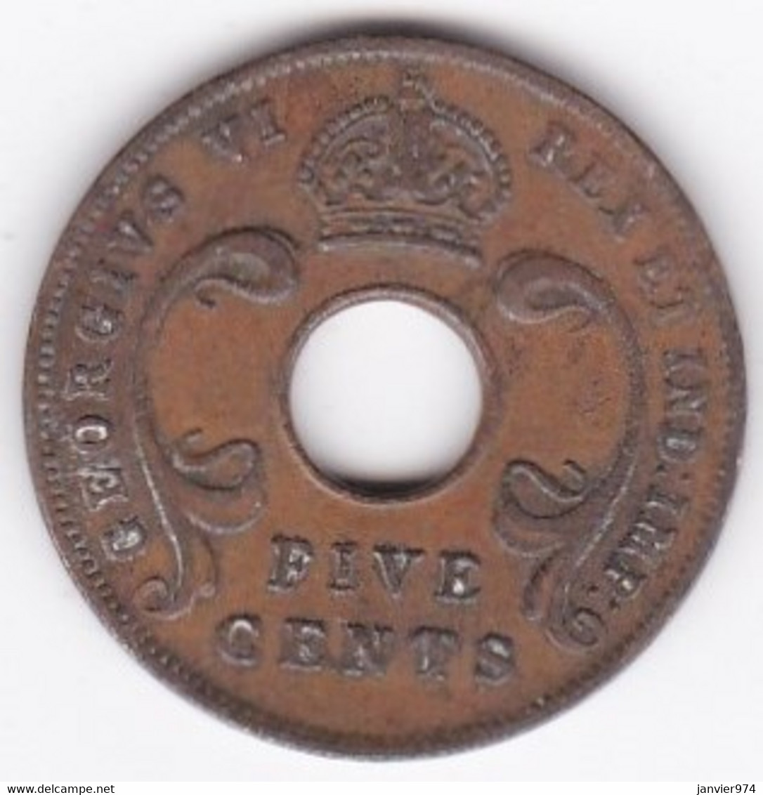 East Africa 5 Cents 1943  George VI, En Bronze , KM# 25 - British Colony