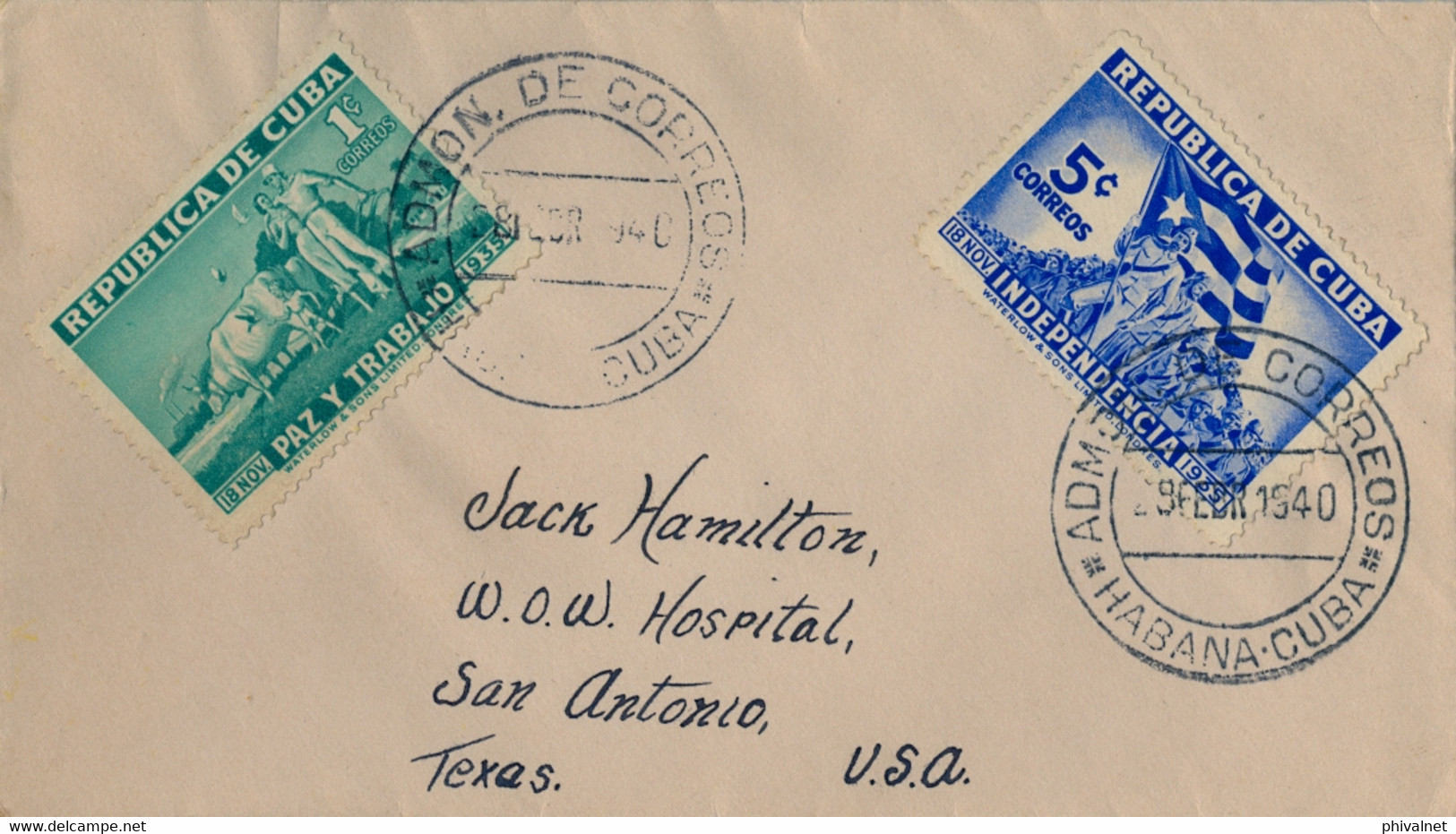 1940 CUBA , SOBRE CIRCULADO , LA HABANA - SAN ANTONIO , FRANQUEO CENT. NACIMIENTO GENERAL MÁXIMO GÓMEZ - Covers & Documents