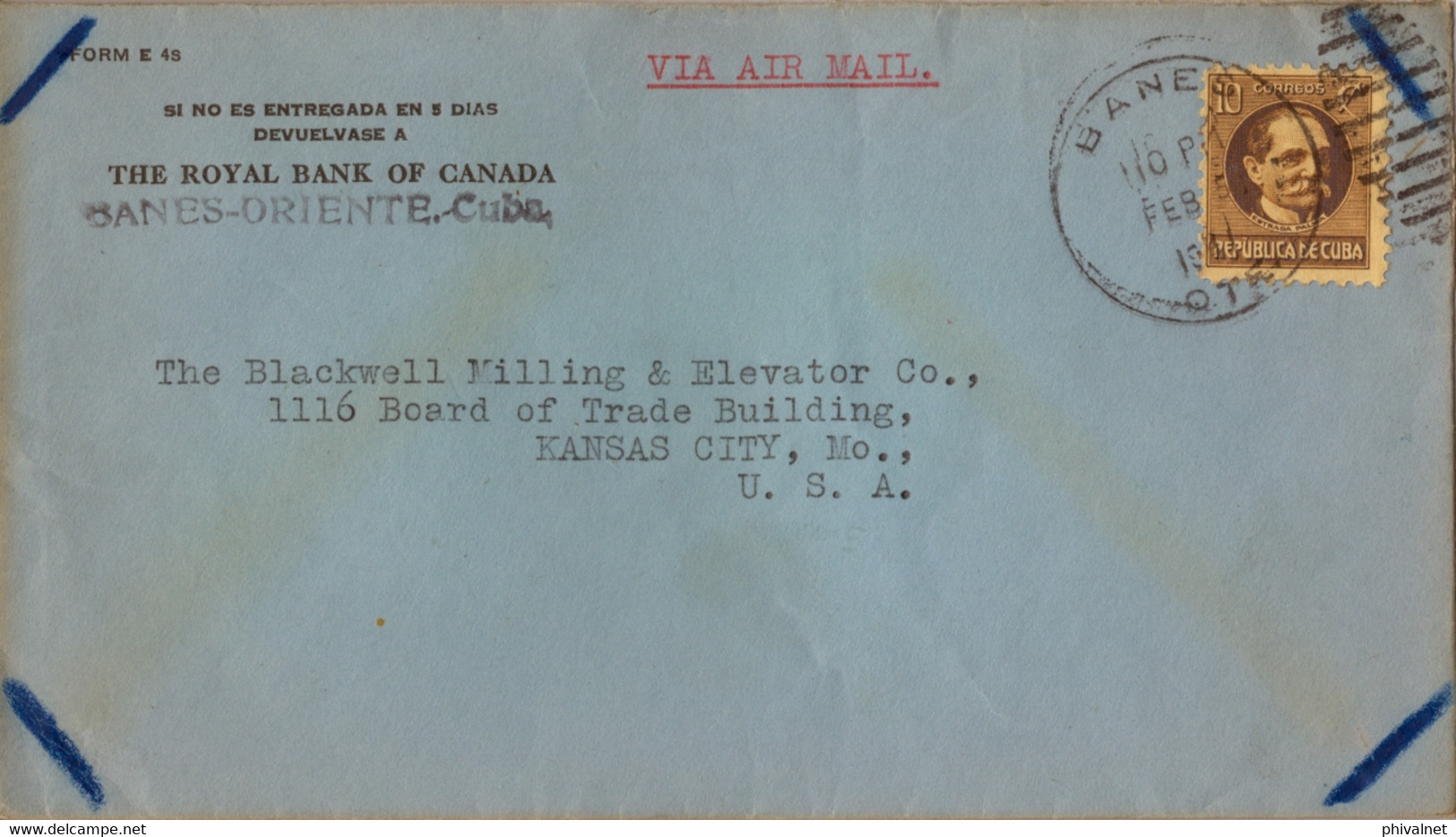 1941  CUBA , SOBRE CIRCULADO , BANES ORIENTE  - KANSAS , THE ROYAL BANK OF CANADA , TABACO HABANO - Storia Postale