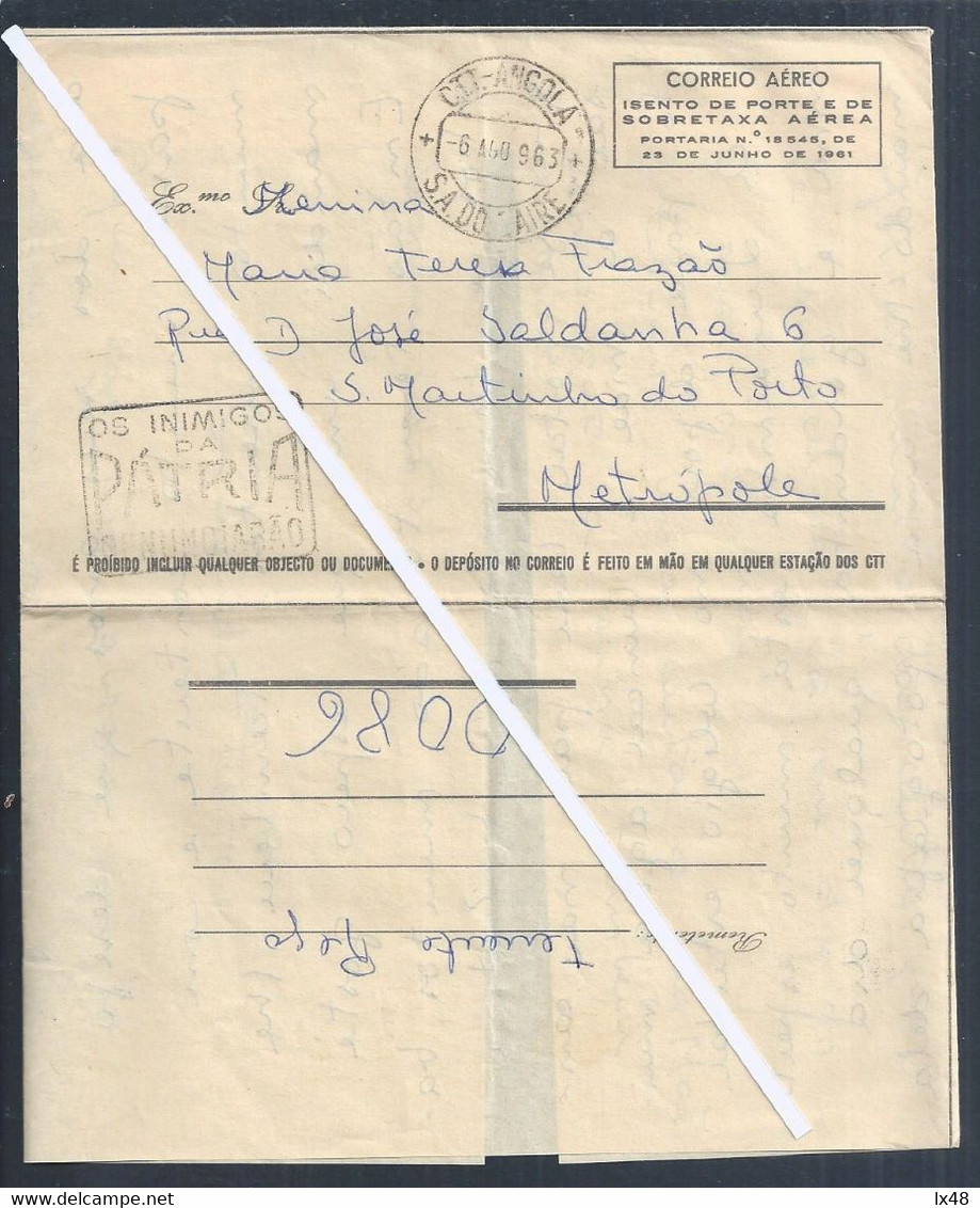 Raro Aerograma Militar Guerra Colonial Com Obliteração Patriótica 'Os Inimigos Da Pátria Renunciarão'. Salazar. EN - Covers & Documents