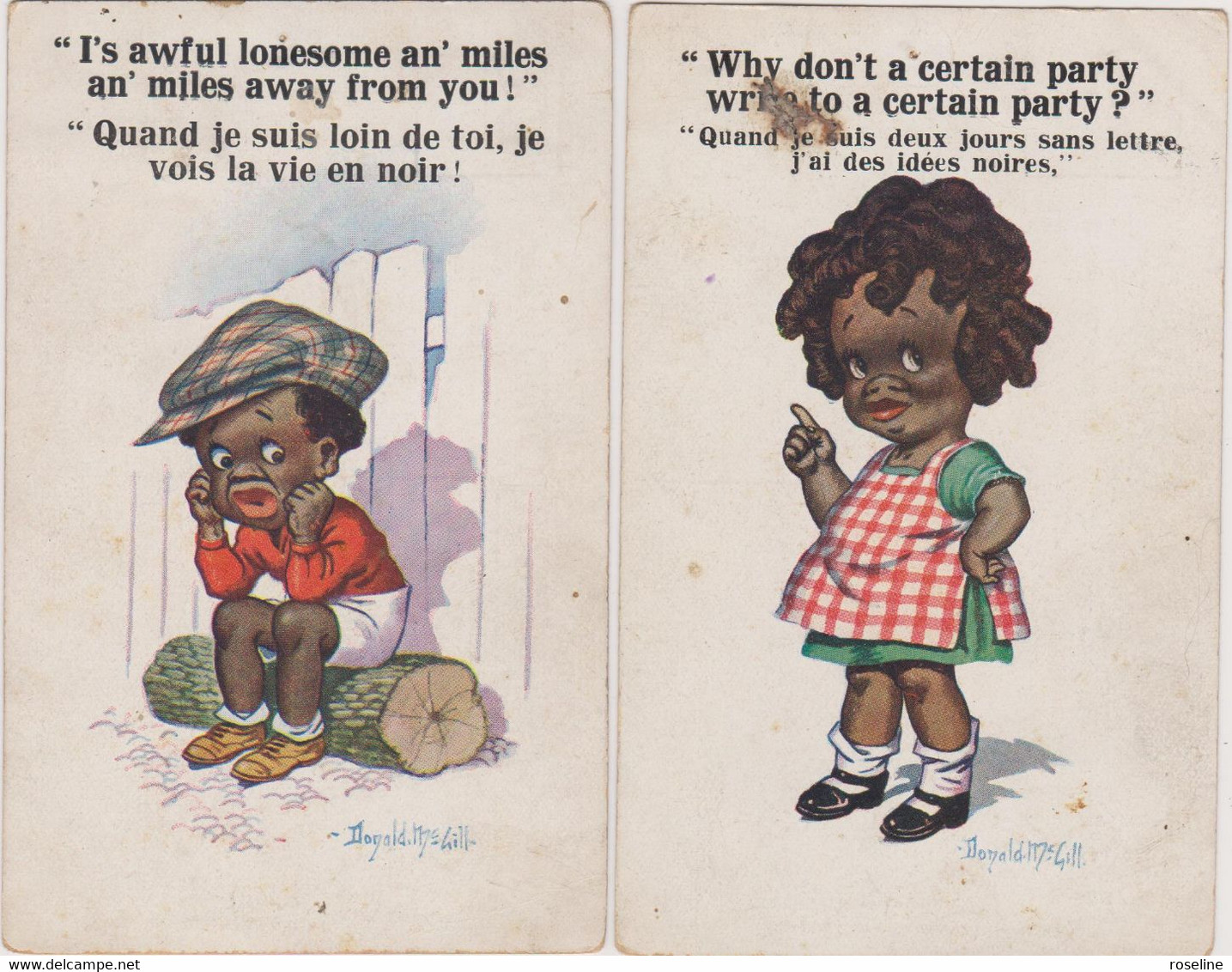 Mac Gill Donald - Lot 2 Cp Humour Enfant Noir - CPSM 9x14 - Autres & Non Classés