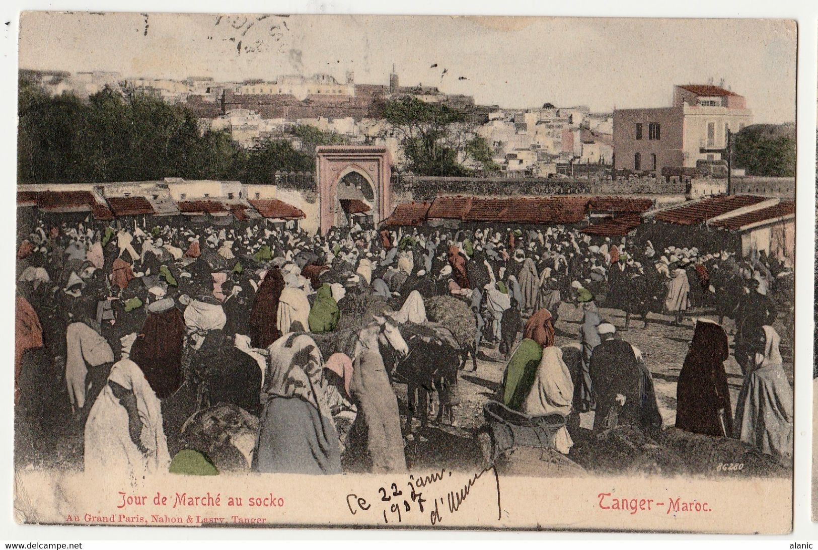 TANGER : Jour De Marché Au Socko, Animée, Précurseur CIRCULEE 22 JANVIER 1917 Timbre MAROC N°15 - Tanger