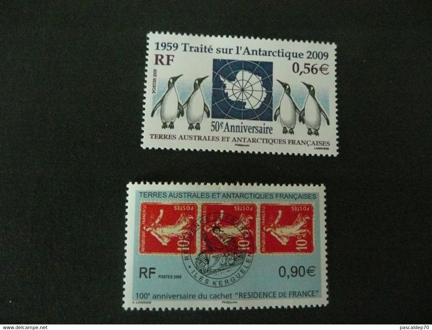 TAAF 2 Timbres - Traité Sur L' Atlantique 1959-2009 Et CENTENAIRE DU CACHET "RESIDENCE DE FRANCE" - Autres & Non Classés