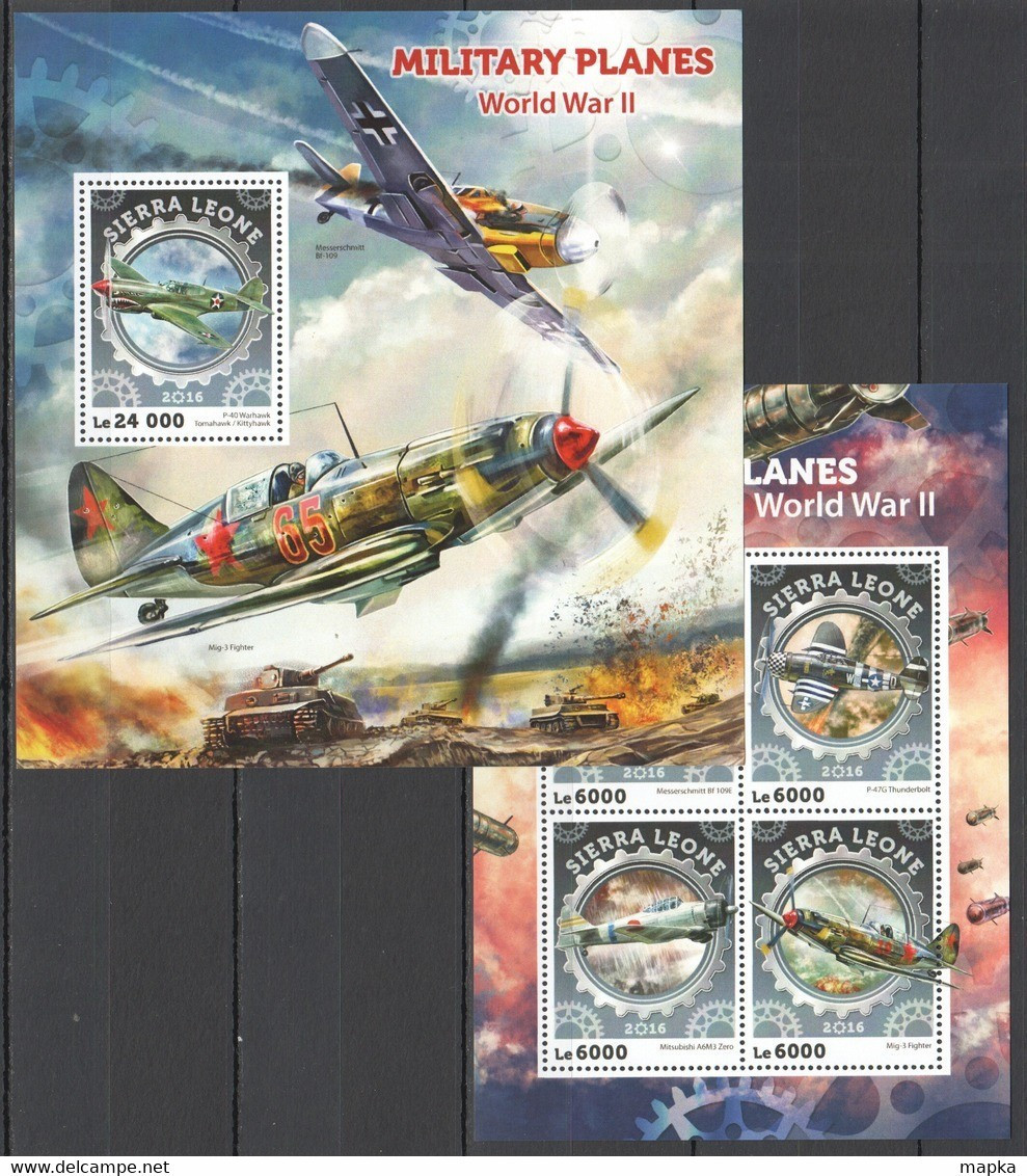 ST385 2016 SIERRA LEONE TRANSPORT HISTORY WAR WWII AVIATION MILITARY PLANES KB+BL MNH - 2. Weltkrieg