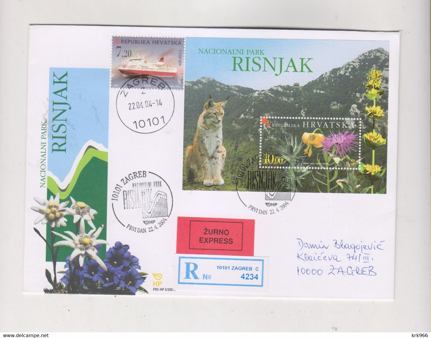 CROATIA.2004 Sheet FAUNA FLORA RISNJAK Registered FDC Cover - Croatie